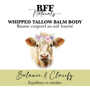 BFF Naturals whipped tallow balm body product with a cow's face and floral crown on a white background